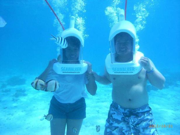 Nico and Eve on Underwater Adventure (Seawalk), Panglao, Bohol, Philippines