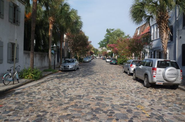 Cobbled-stone street in Charleston, South Carolina. Cobbled-stone street in Charleston, South Carolina.