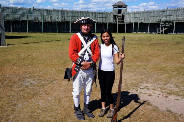 With an actor playing as British soldier at Fort Michilimackinac, Michigan.