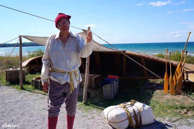 An actor playing as a French trader at Fort Michilimackinac, Michigan.