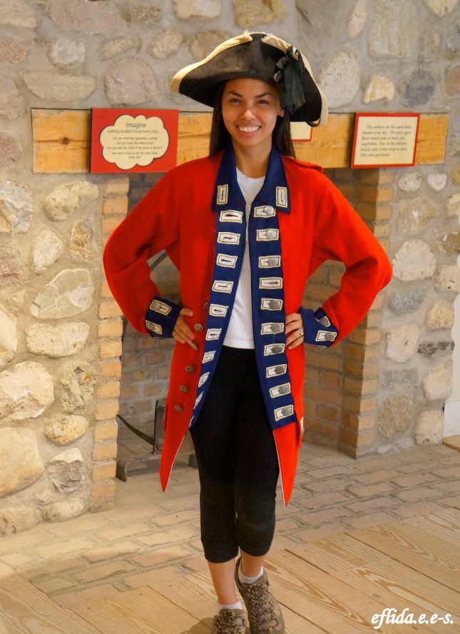 Acting as a British soldier at Fort Michilimackinac, Michigan.