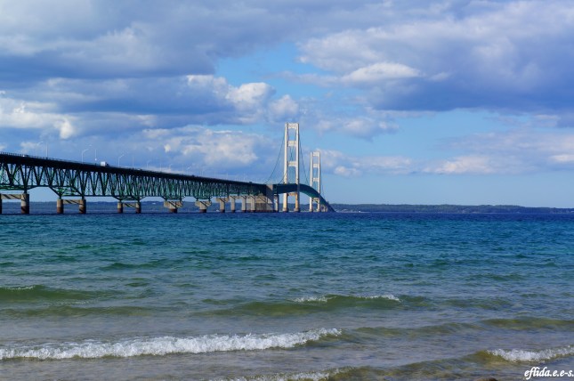 Lake Huron and Mackinac Bridge, Michigan.