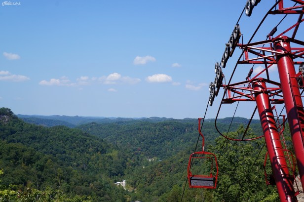 The sky lift at Natural Bridge Resort in Kentucky, USA. Hubby and I chose to hike trails going back instead.