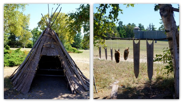 A tipi and drying fur at Fort Michilimackinac, Michigan.