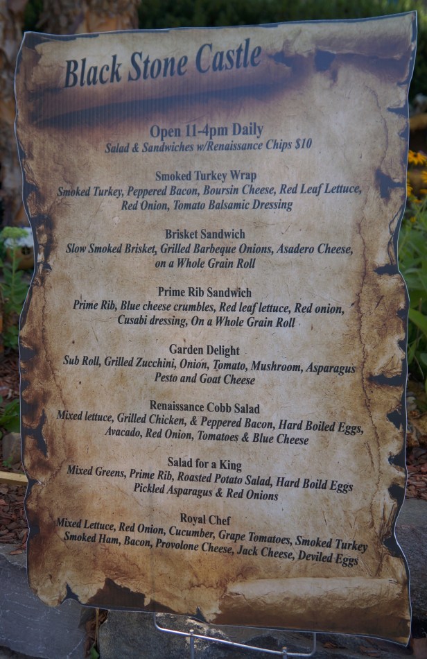 Menu at Blackstone Castle Cafe at Michigan Renaissance Faire. Menu at Blackstone Castle Cafe at Michigan Renaissance Faire.