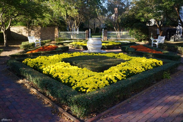 A little garden behind one of the homes that George Washington stayed in Tryon Palace, New Bern, North Carolina.