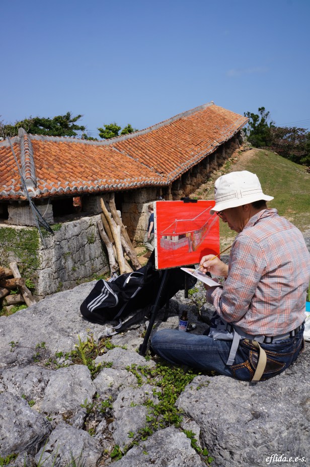 One of the artists painting in Yomitan Pottery Village in Okinawa, Japan.