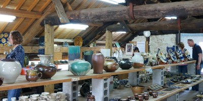 A beautiful display of ceramics Inside the big pottery den in Yomitan Pottery Village, Okinawa, Japan.