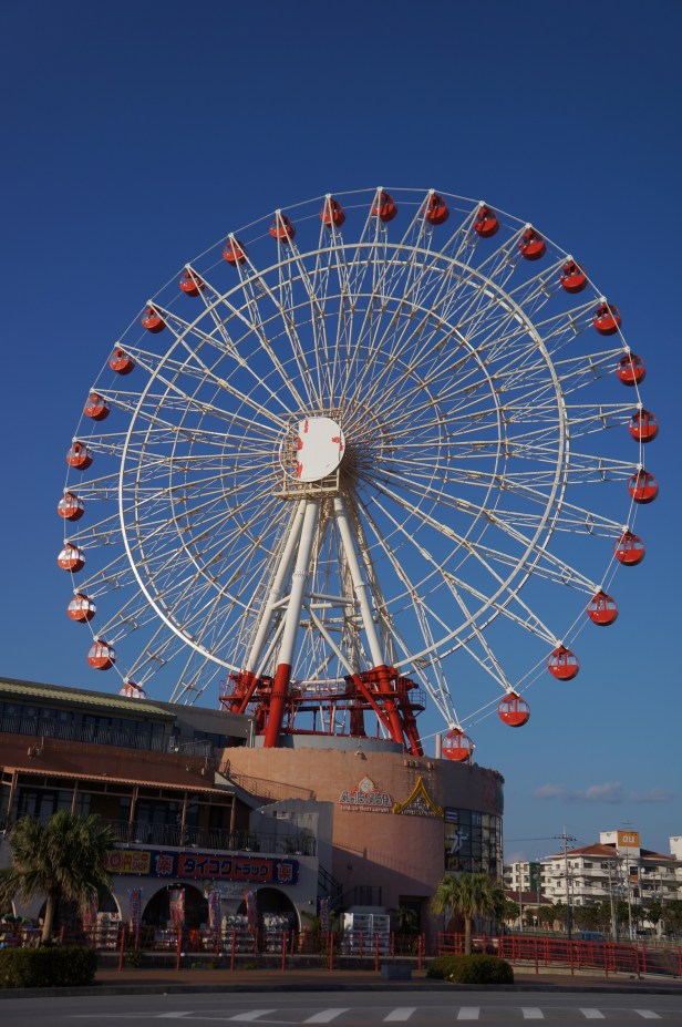 The large ferris wheel is the most well-known landmark of Mihama American Village in Chatan, Okinawa, Japan.