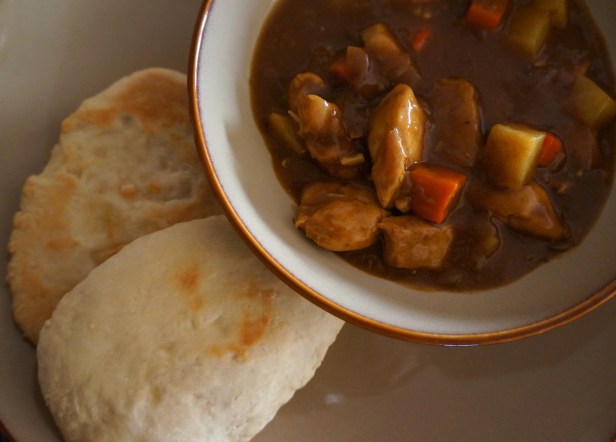Homemade naan break best served with curry.