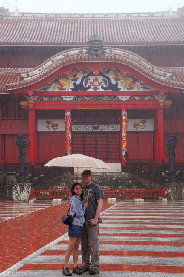 Hubby and I standing in the courtyard of Shuri Castle in Naha City, Okinawa, Japan.