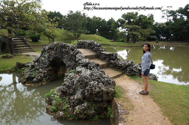 The stone bridge at Shikinaen Garden in Okinawa, Japan.
