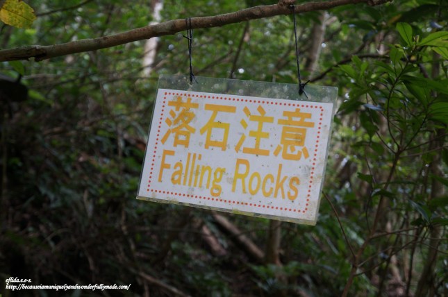 Falling rocks along the way are something to be cautious about while hiking the trail to Hiji Falls in Okinawa, Japan. 