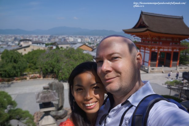 Hubby and I with an overlooking view of Kyoto City at Kiyomizu-dera Temple.