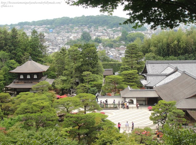 A stunning view of Ginkaku-ji from top of the hill in Kyoto, Japan. 