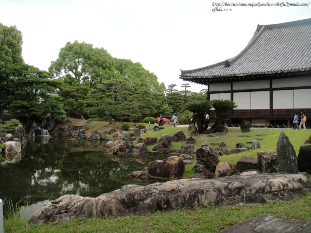 A beautiful view of the garden southwest of Ninomaru Palace at Nijo Castle in Kyoto, Japan.