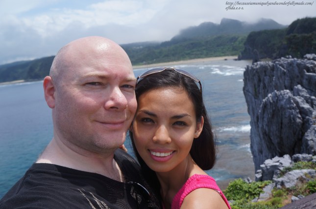 Enjoying the captivating view from Cape Hedo point in Okinawa, Japan on our anniversary. 