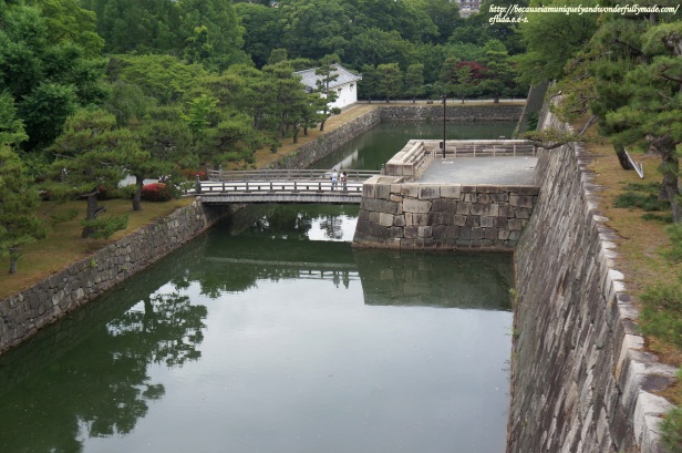 Better view of the moat surrounding Nijo Castle in Kyoto, Japan from uphill.