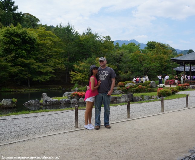 Hubby and I with the Sogen-chi pond (曹源地) in our background at Tenryu-ji Temple in Arashiyama district in Kyoto, Japan. Hubby and I with the Sogen-chi pond (曹源地) in our background at Tenryu-ji Temple in Arashiyama district in Kyoto, Japan.
