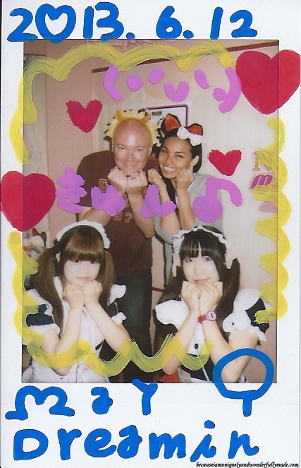 One of the two hand-decorated photographs as our souvenir from Maidreamin Cafe メイドカフェ めいどりーみんon our first maid cafe メイド喫茶 / メイドカフェ experience in Akihabara District in Tokyo, Japan. One of the two hand-decorated photographs as our souvenir from Maidreamin Cafe メイドカフェ めいどりーみんon our first maid cafe メイド喫茶 / メイドカフェ experience in Akihabara District in Tokyo, Japan.