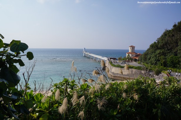 View of the Underwater Observatory from Busena Terrace Beach Resort restaurant in Nago City, Okinawa, Japan.