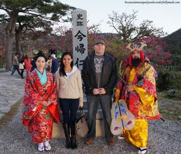 With the Ryukyu King and Queen during the Cherry Blossom (Sakura) 桜 at Nakijin Castle 今帰仁城 in Okinawa, Japan.