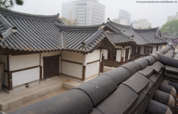 A peek of the traditional Korean Hanok houses in Namsangol Traditional Village in Jung-gu, Seoul, South Korea.