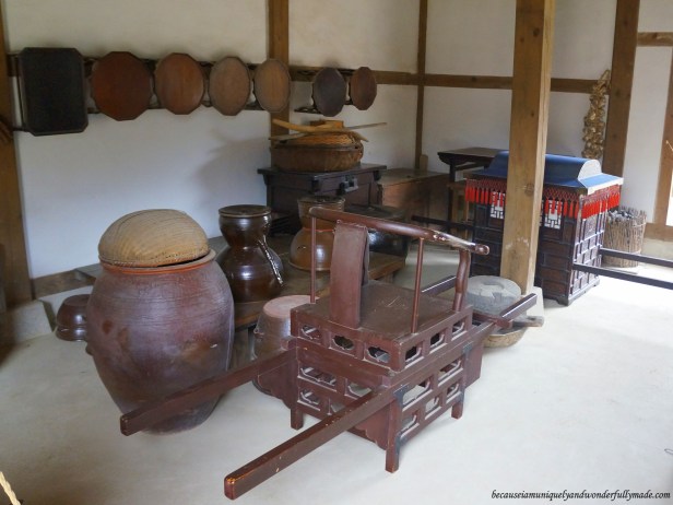 A peek of the interior in one of the traditional Korean Hanok houses at Namsangol Traditional Village in Jung-gu, Seoul, South Korea.