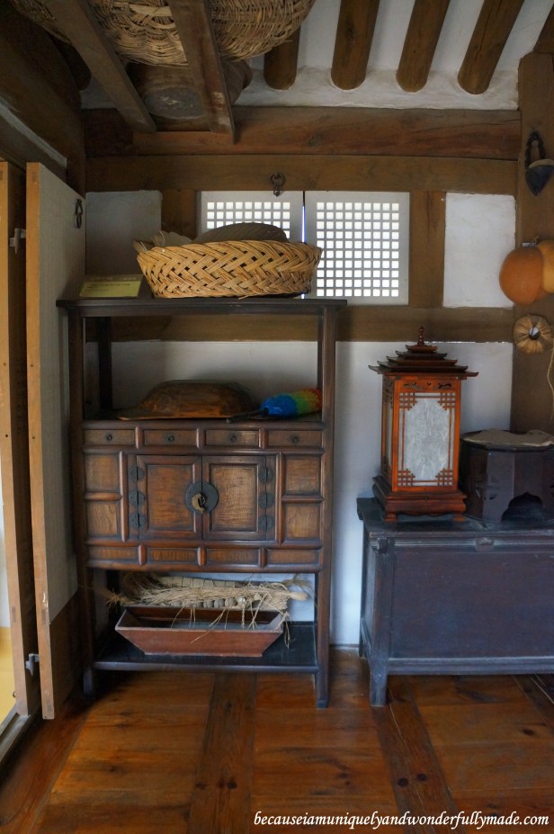 A peek of the interior in one of the traditional Korean Hanok houses at Namsangol Traditional Village in Jung-gu, Seoul, South Korea.