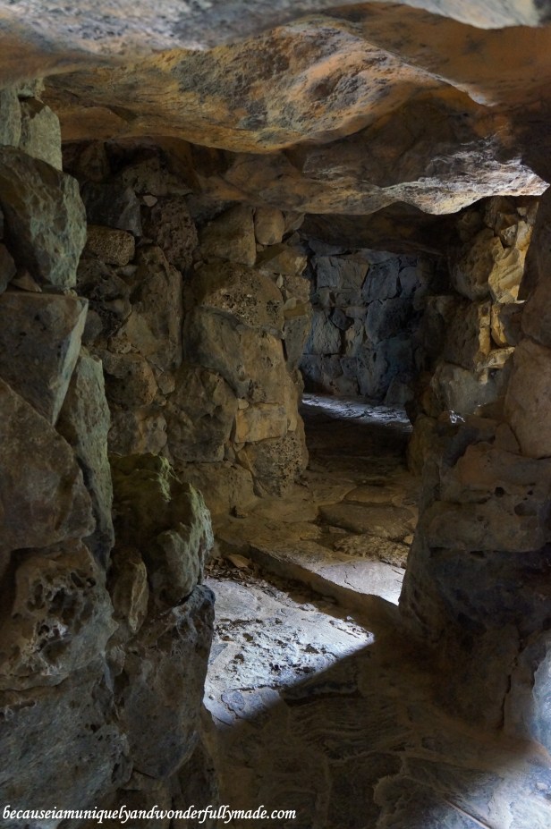 Inside the hollow structure of the artificial waterfall at Fukushuen Garden 福州園 in downtown Naha 那覇市 Okinawa 沖縄本島, Japan 日本国.