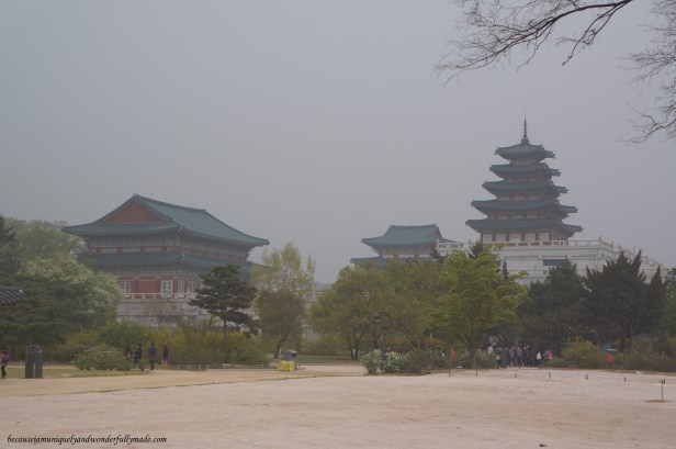 View of the National Folk Museum as seen inside the Gyeongbokgung Palace 경복궁 in Seoul, South Korea.
