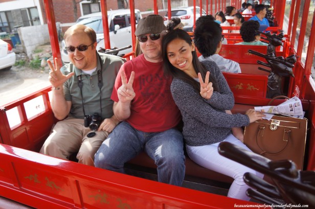 Aboard the Hwaseong Train Tourist, a dragon train that travels between Paldalsan Mountain and Yeonmudae in Hwaseong Fortress [UNESCO World Heritage] (수원 화성 [유네스코 세계문화유산]) – Suwon 수원, South Korea.