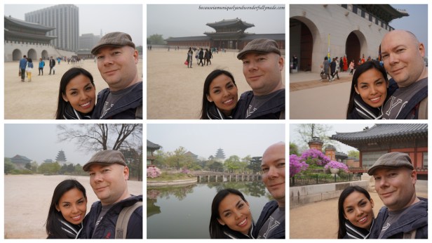 Selfie photos collage taken at Gyeongbokgung Palace 경복궁 in Seoul, South Korea. 