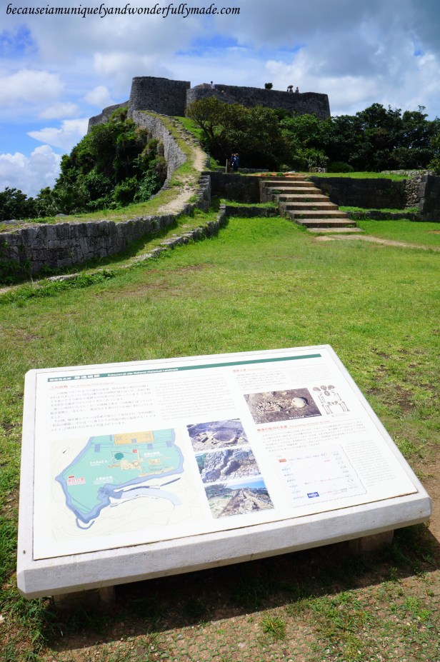 View of the second and first enclosure as seen from the third enclosure of Katsuren Castle 勝連城 (Katsuren-gusuku) in Uruma City, Okinawa 沖縄県, Japan. 