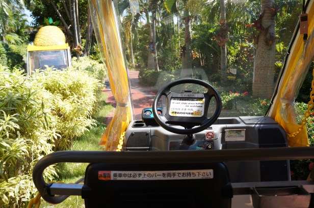 The automatic/electric vehicle that runs through the pineapple farm in Nago City, Okinawa, Japan.
