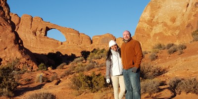 The Skyline Arch at Arches National Park in Utah, USA.