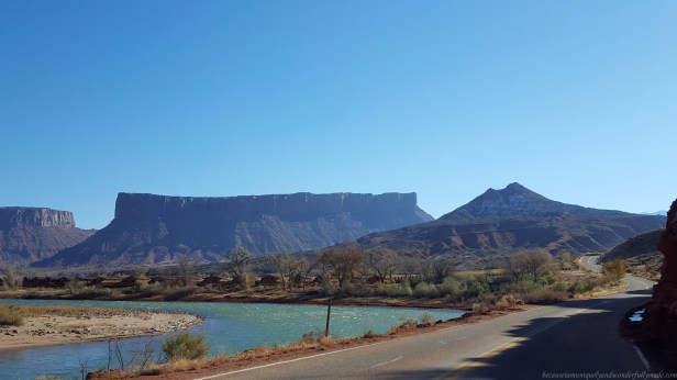 The scenic 44 mile long Utah State Route 128, also famous as the Upper Colorado River Scenic Byway in Moab, Utab, USA.