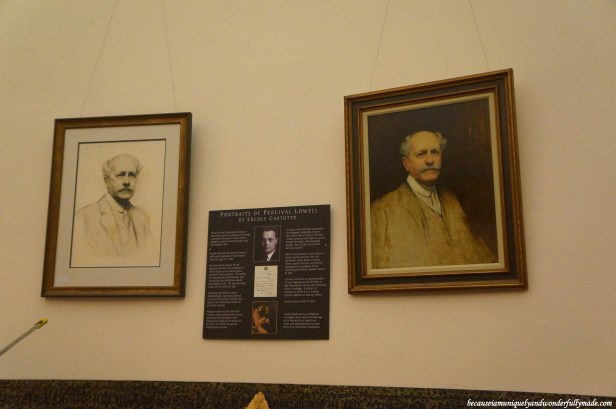 Portraits of Percival Lowell displayed inside the Rotunda Library at Lowell Observatory in Flagstaff, Arizona.