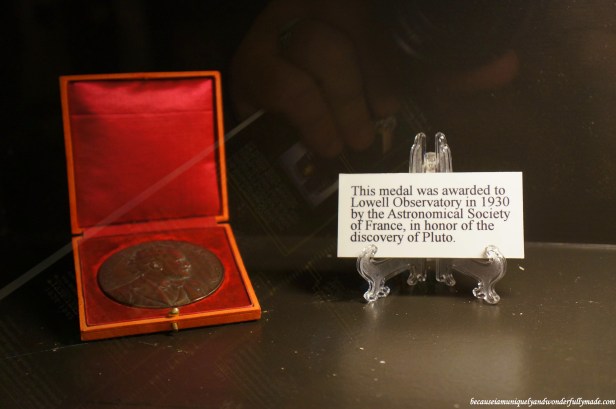 The medal awarded to Lowell Observatory in 1930 by the Astronomical Society of France, in honor of the discovery of Pluto.