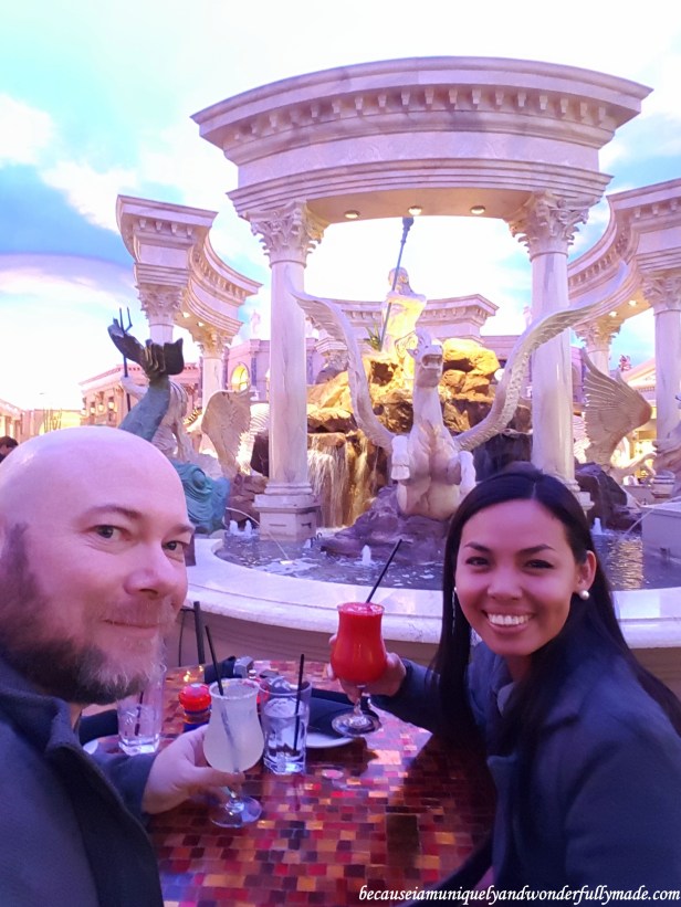 Having a drink inside the Forum Shops at Caesar's Palace Las Vegas.