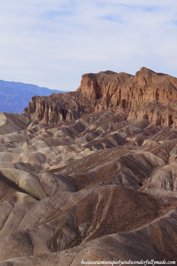 A close-up of the Red Cathedral at Zabriskie Point in Death Valley National Park in California.