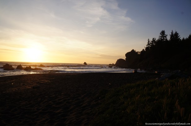 Deeper shade of sunset as dusk approaches at Wilson Creek Beach, Klamath, California