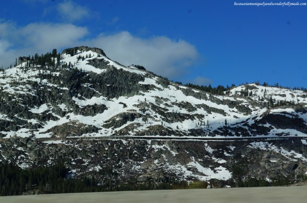 Snow dusted mountains in Northern California like Donner Peak are famous for ski adventures.