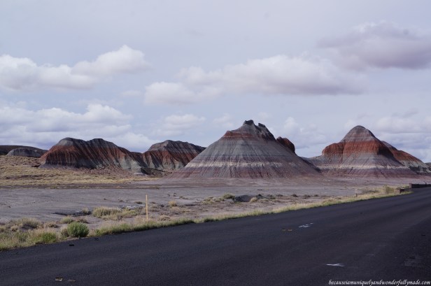 Natural formation of colorful mounds called the Teepees at Petrified Forest National Park in Arizona. This was taken on the side of a road.