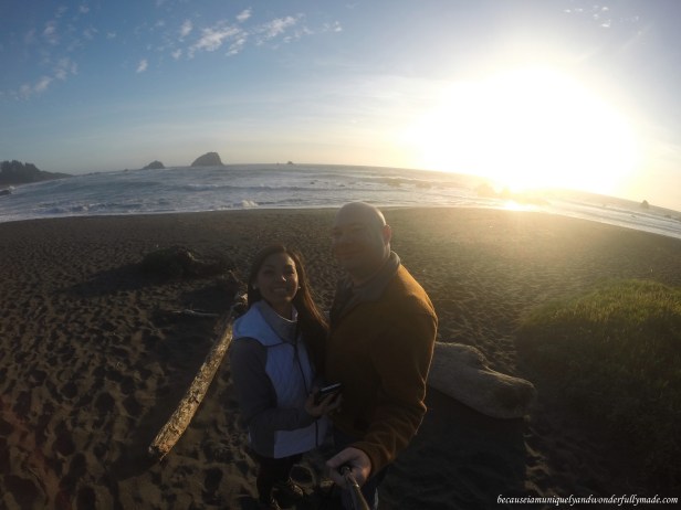 Enjoying the sunset, the beach, the drift woods, and the best company at Wilson Creek in Klamath, California.